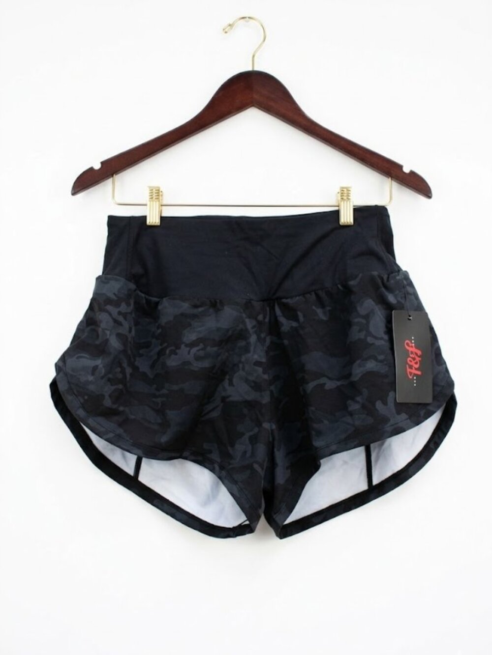 THE GYM PEOPLE High Waisted Running Shorts - Dark Camo (Medium)